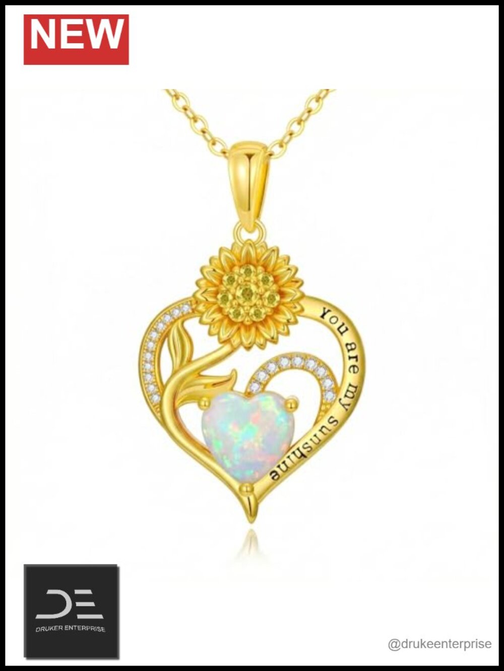 14K Gold Plated Sunflower Birthstone Pendant Necklace You Are My Sunshine